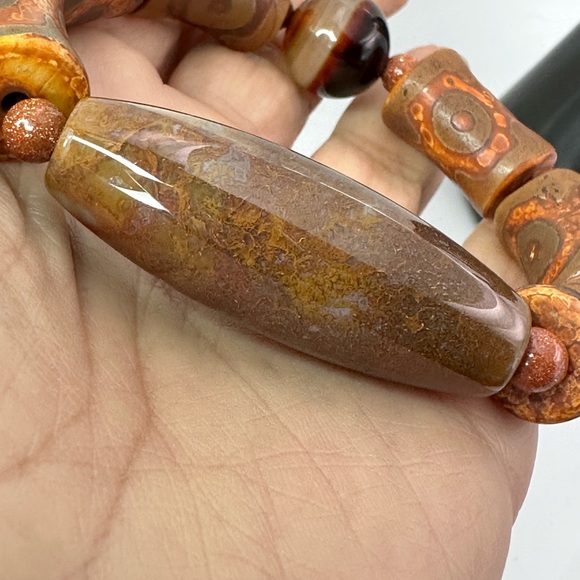 OCEAN JASPER + 3 EYE TIBETAN AGATE NATURAL STONES BRACELET size 7” - Picture 12 of 14